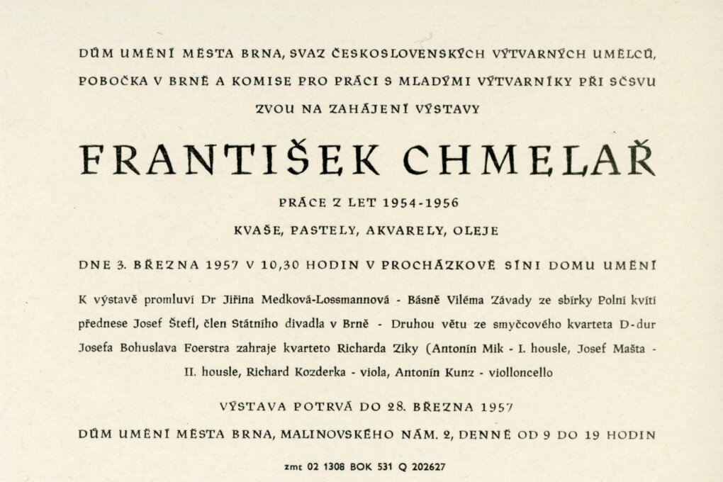 František Chmelař, práce z&nbsp;let 1954–1956
